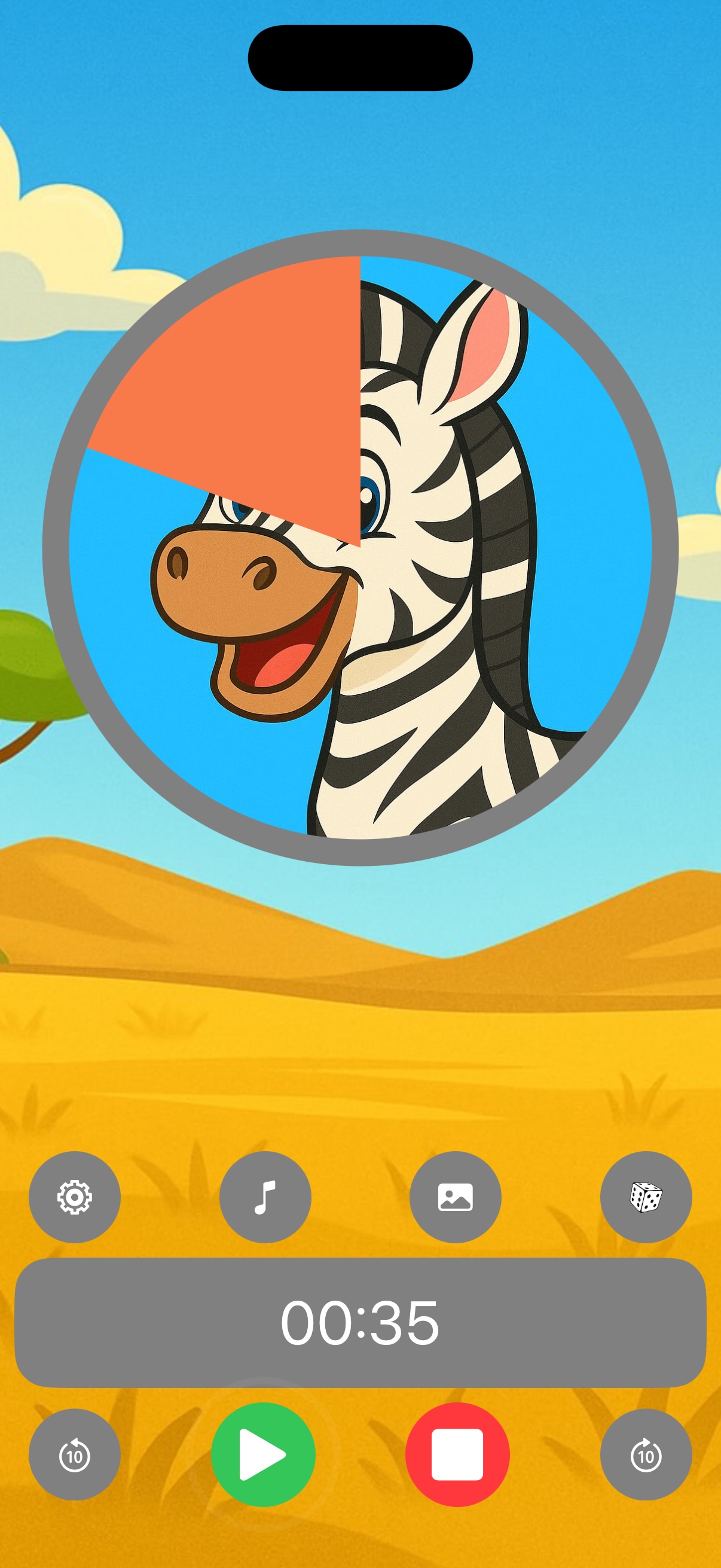Visual timer app screenshot: setting the countdown time for a child's routine